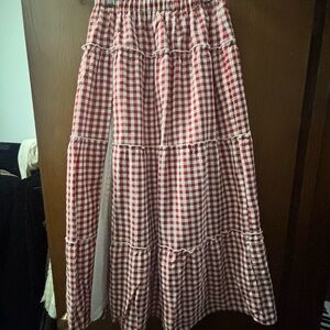 Edikted Red and White Checkered Maxi Skirt
